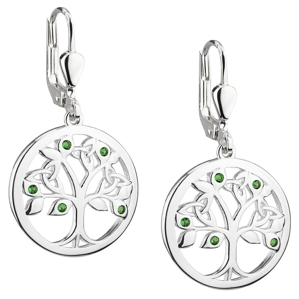 irish earrings | sterling silver green crystal celtic tree of life earrings