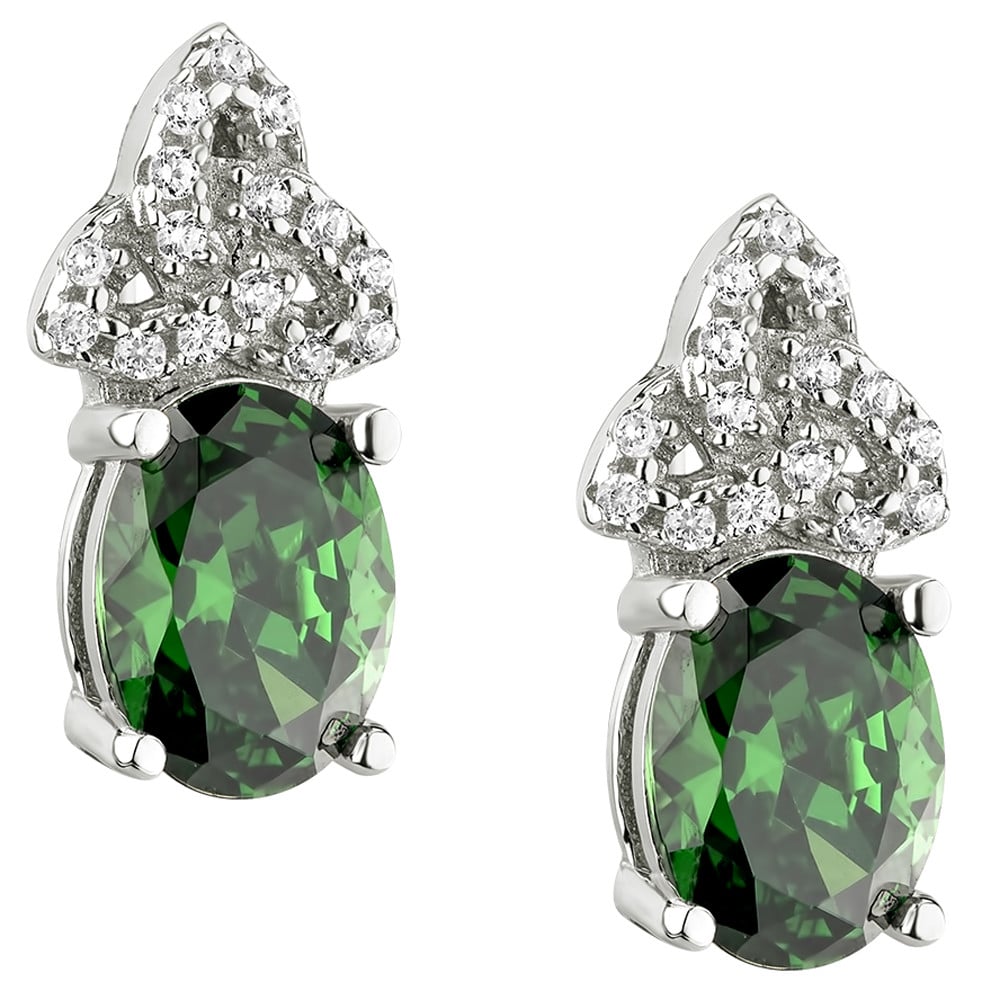 irish earrings | sterling silver trinity knot green crystal celtic earrings