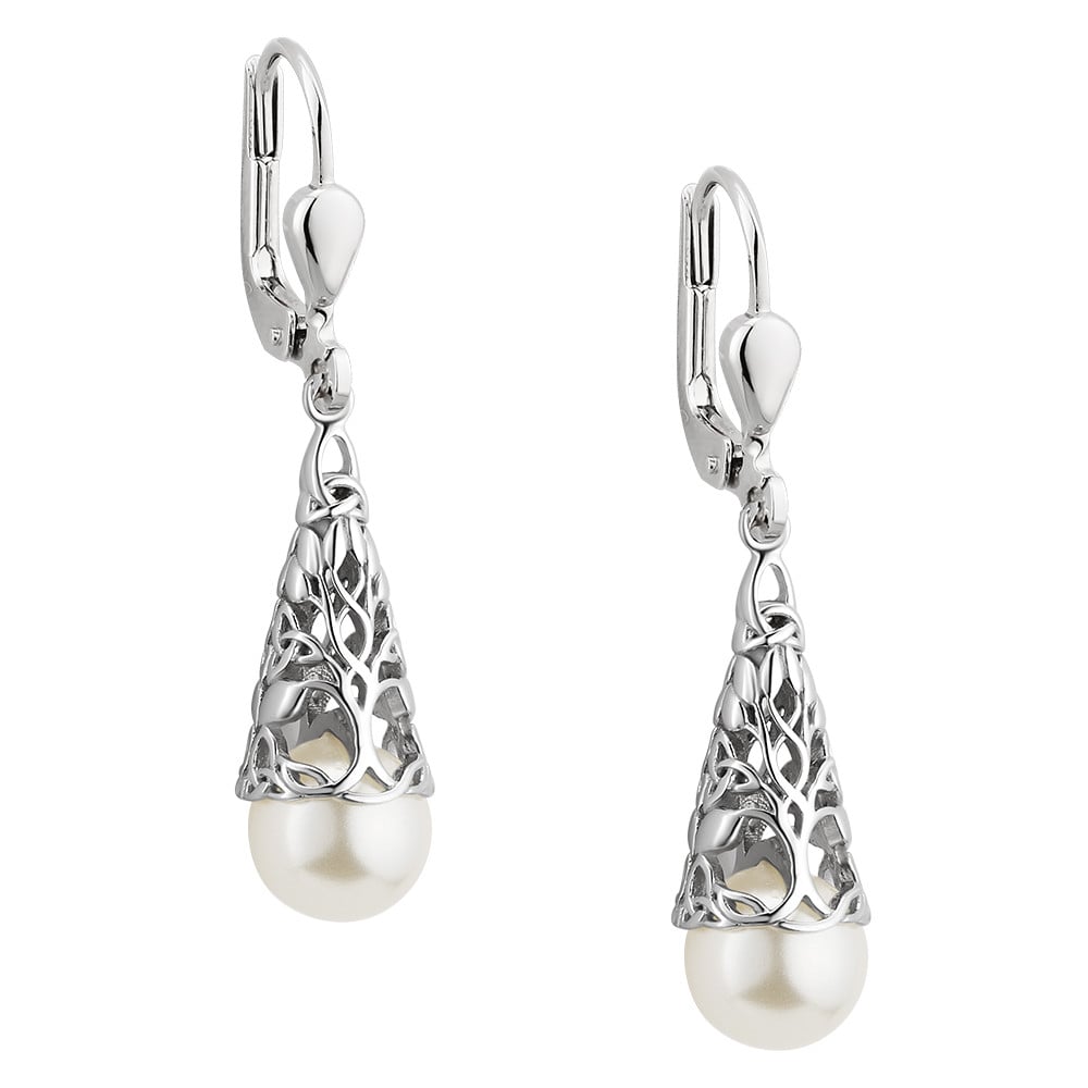 irish earrings | sterling silver glass pearl trinity knot earrings