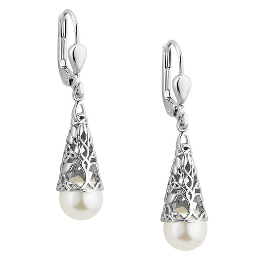 Irish Earrings | Sterling Silver Glass Pearl Trinity Knot Earrings