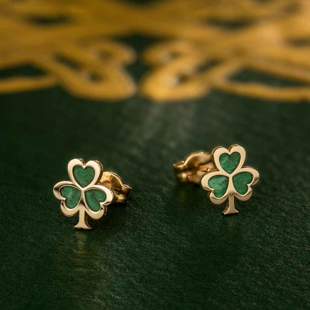 irish earrings | 10k gold malachite shamrock stud earrings