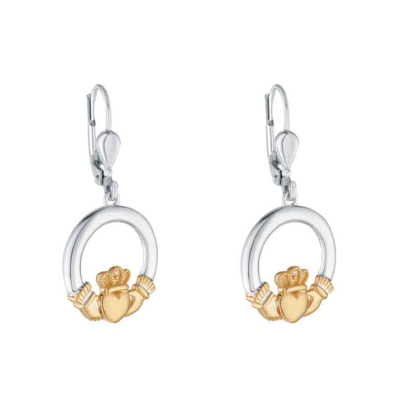 irish earrings | diamond 10k gold & sterling silver ladies claddagh earrings