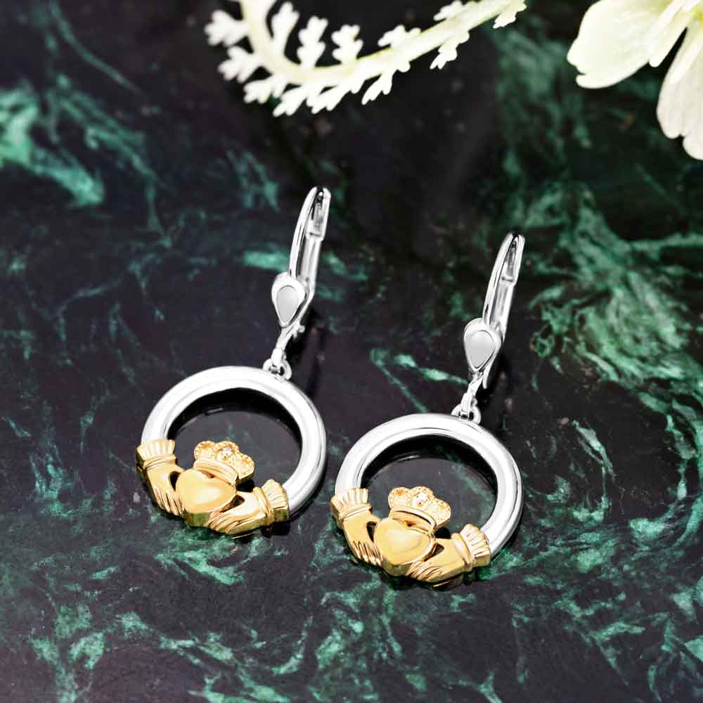 irish earrings | diamond 10k gold & sterling silver ladies claddagh earrings