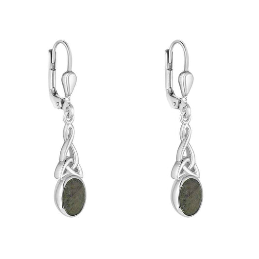 Irish Earrings | Connemara Marble Drop Celtic Trinity Knot Earrings