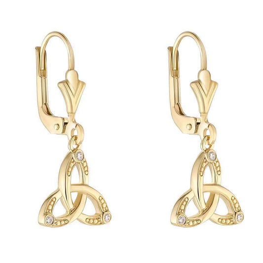 Irish Earrings | 9k Gold Cubic Zirconia Floating Trinity Knot Drop Earrings