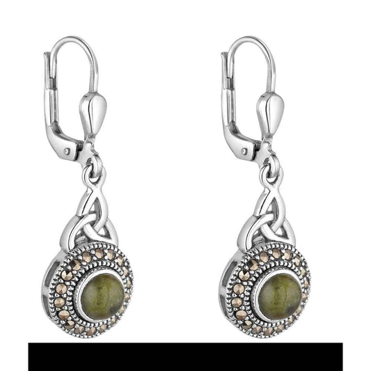 Irish Earrings | Sterling Silver Drop Marcasite Celtic Trinity Knot Earrings