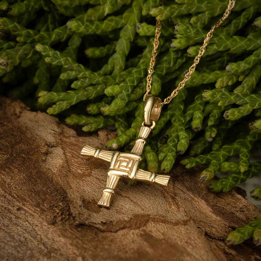 irish necklace | 14k gold double sided st. bridgets cross pendant