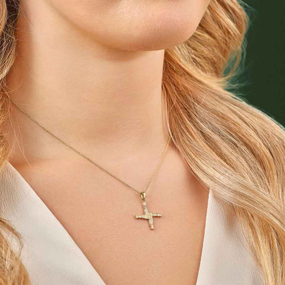 irish necklace | 14k gold double sided st. bridgets cross pendant