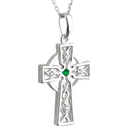 Irish Necklace | Sterling Silver Crystal Spiral Celtic Cross Pendant