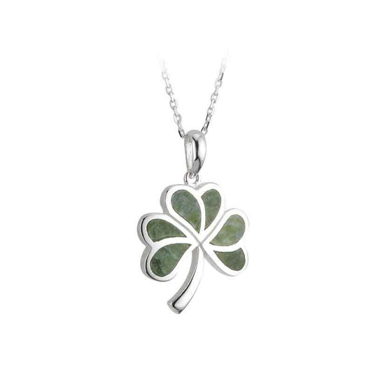 Irish Necklace - Sterling Silver Shamrock Connemara Marble Pendant
