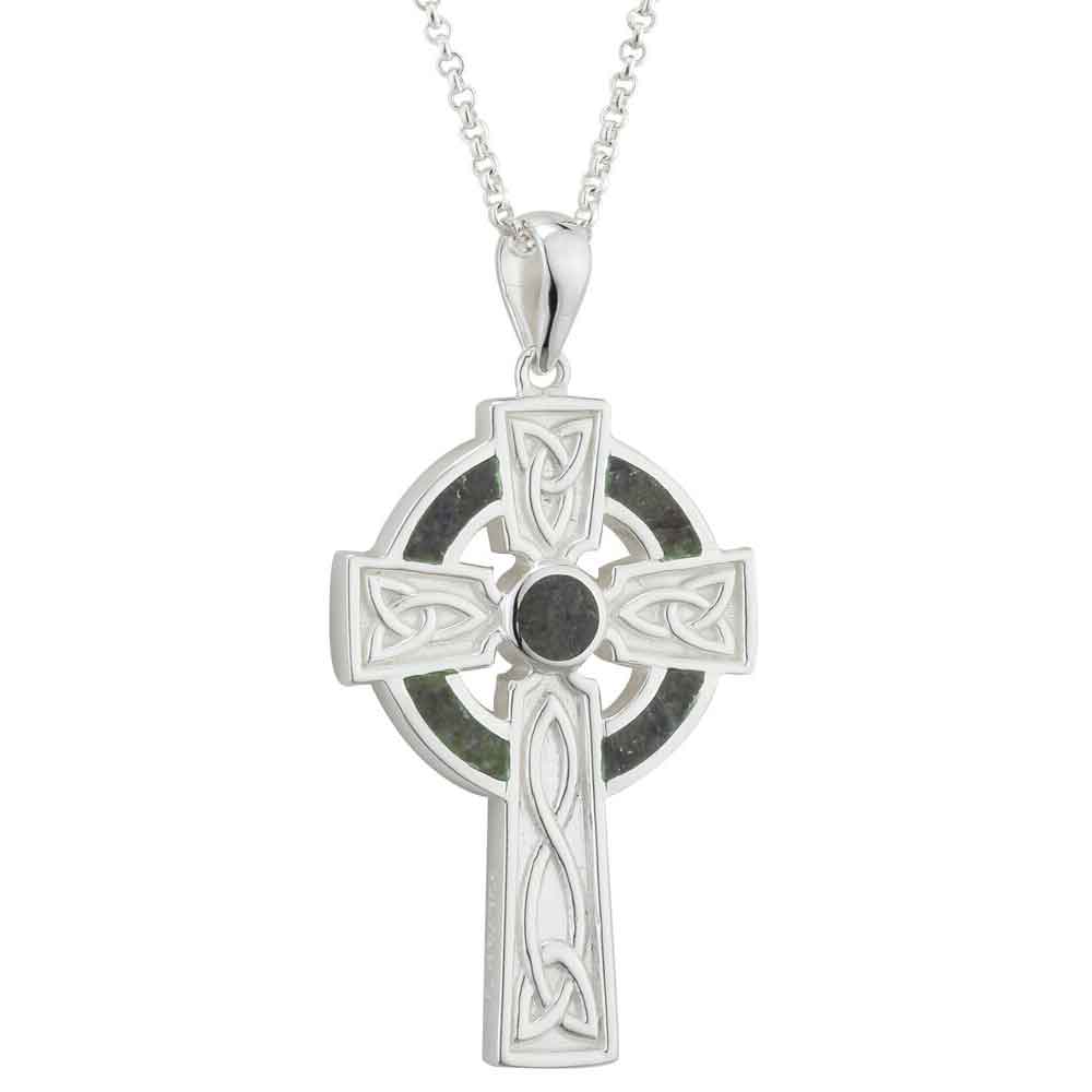 irish necklace - sterling silver large marble cross pendant