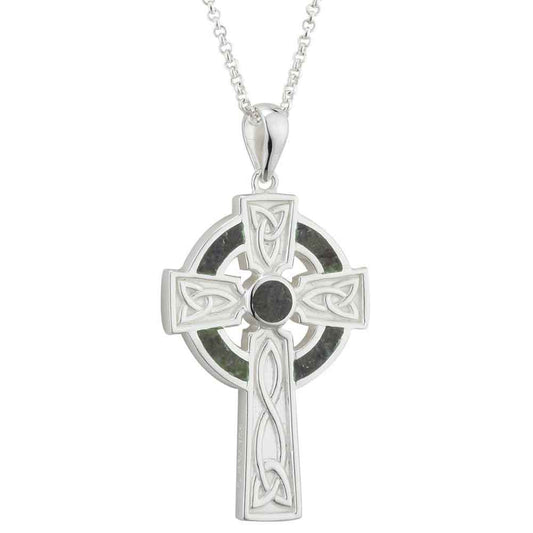 Irish Necklace - Sterling Silver Large Marble Cross Pendant