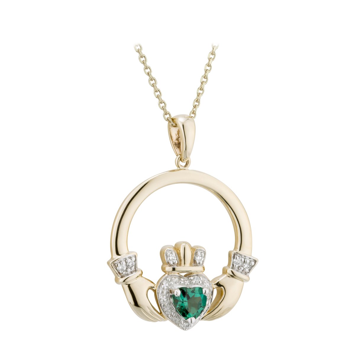 irish necklace | 14k gold diamond & emerald claddagh pendant