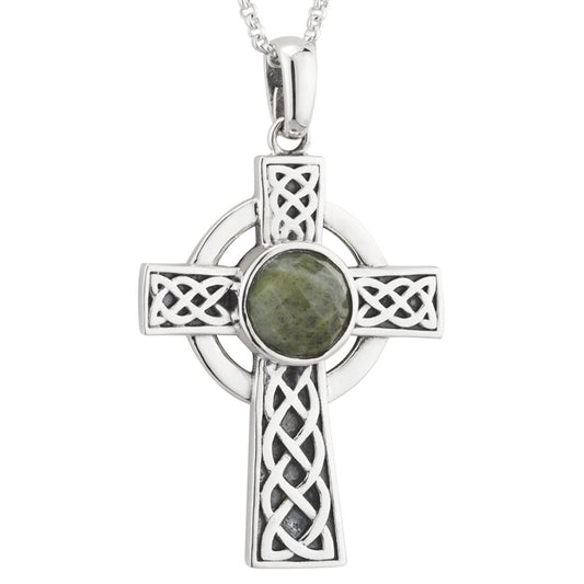 Irish Necklace | Sterling Silver Connemara Marble Celtic  Knot Cross Pendant
