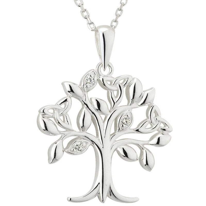 celtic necklace - tree of life sterling silver crystal irish trinity knot pendant