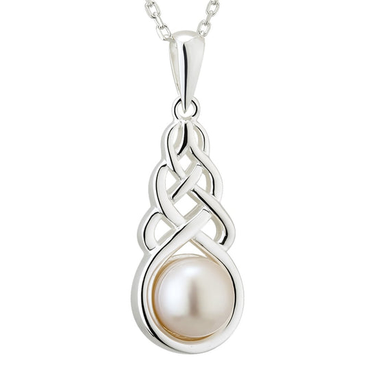 Irish Necklace - Sterling Silver Pearl Celtic Knot Pendant