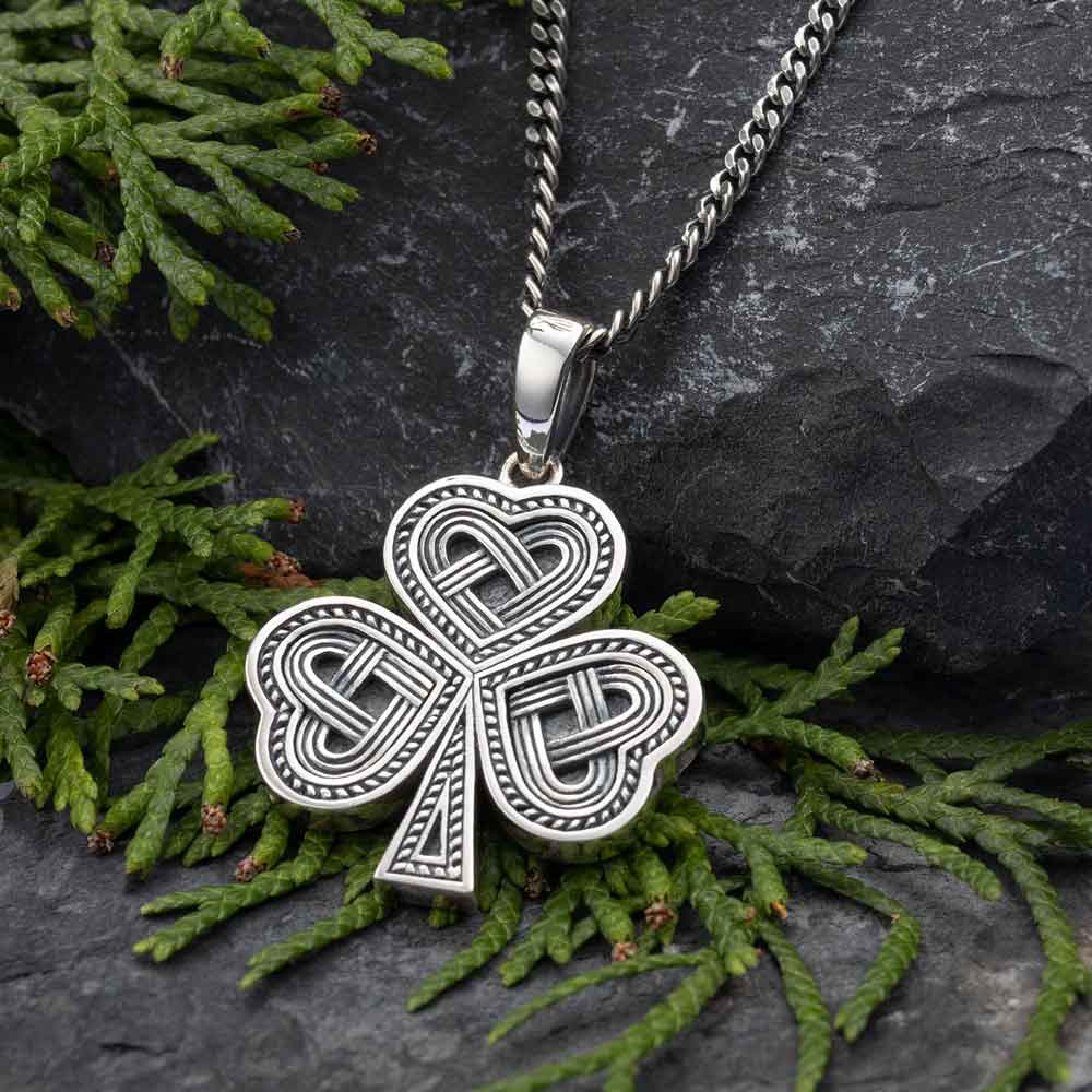 mens irish jewelry | sterling silver celtic knot shamrock pendant