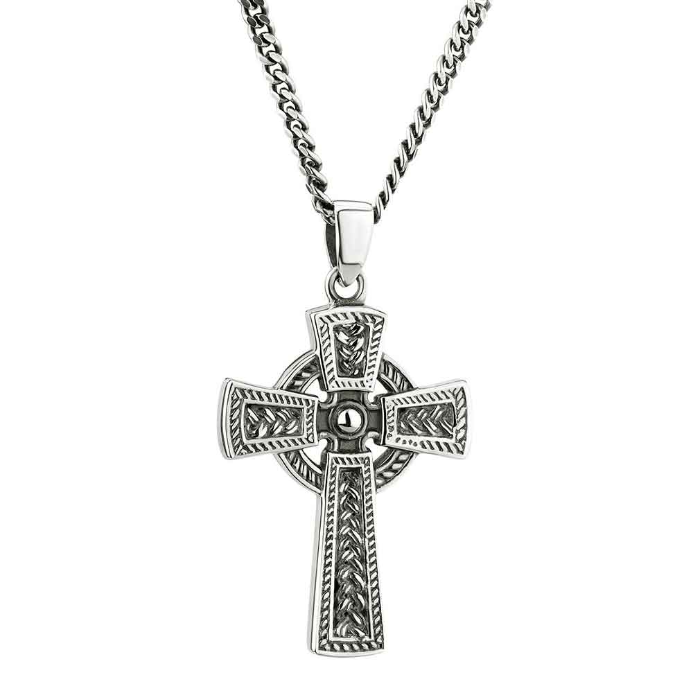 irish necklace | mens sterling silver oxidized celtic cross pendant