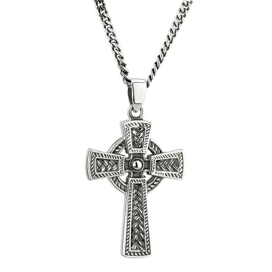 Irish Necklace | Mens Sterling Silver Oxidized Celtic Cross Pendant