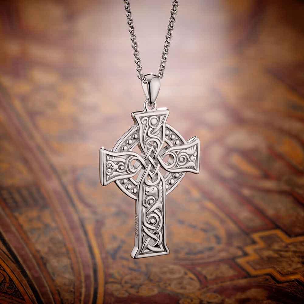 irish necklace | large sterling silver book of kells apostles celtic cross pendant
