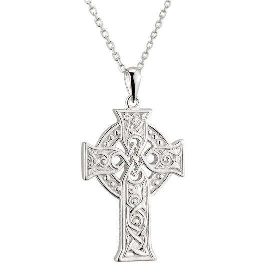 Irish Necklace | Large Sterling Silver Book of Kells Apostles Celtic Cross Pendant