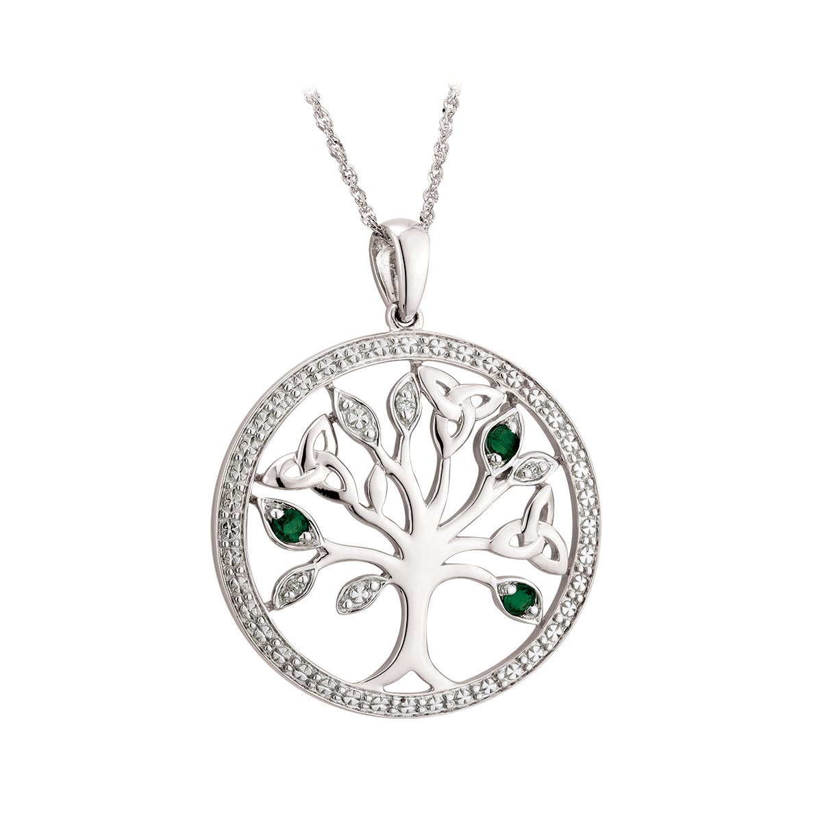 irish necklace | 14k white gold diamond & emerald celtic pendant