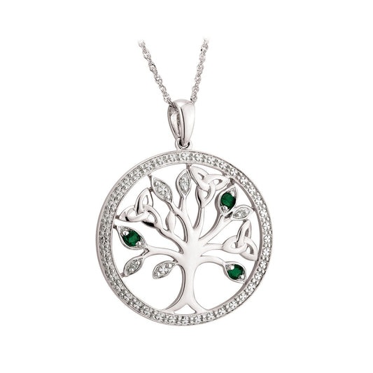 Irish Necklace | 14k White Gold Diamond & Emerald Celtic Pendant