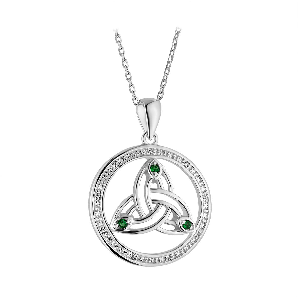 irish necklace | sterling silver crystal round celtic trinity knot pendant