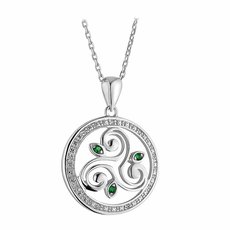 irish necklace | sterling silver crystal round celtic spiral triskele pendant