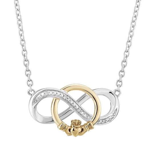 Irish Necklace | 10k Gold & Sterling Silver Diamond Infinity Claddagh Necklet
