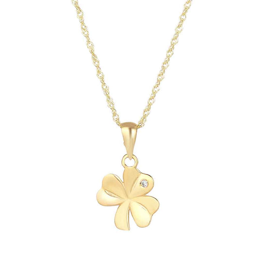 Irish Necklace | 10k Gold Crystal Shamrock Pendant