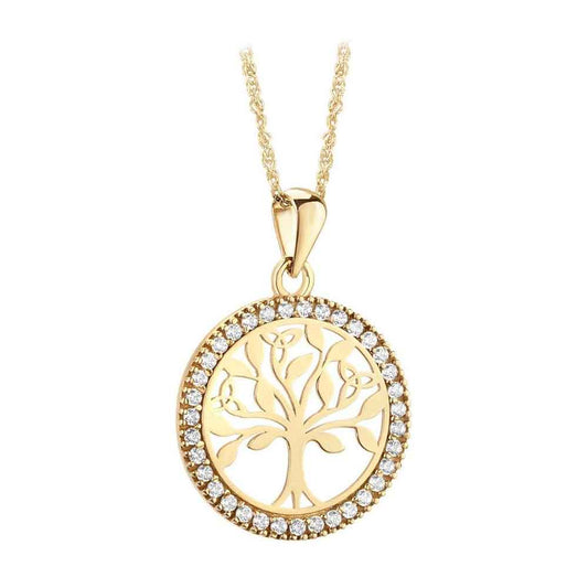 Irish Necklace | 14k Yellow Gold Diamond Circle Celtic Tree of Life Pendant
