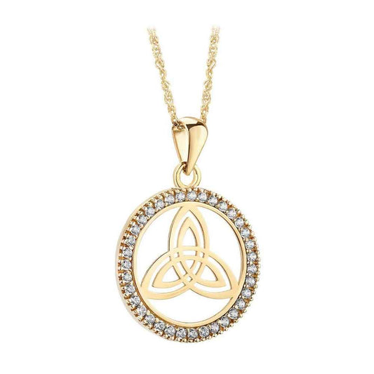 Irish Necklace | 14k Yellow Gold Diamond Circle Trinity Knot Pendant