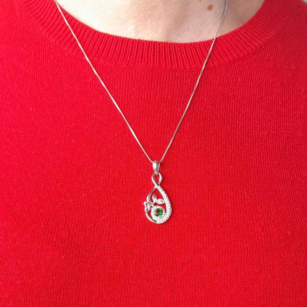 irish necklace | sterling silver green crystal ornate celtic trinity knot pendant