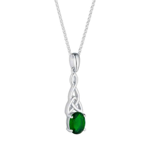 Irish Necklace | Sterling Silver Green Crystal Celtic Trinity Knot Pendant
