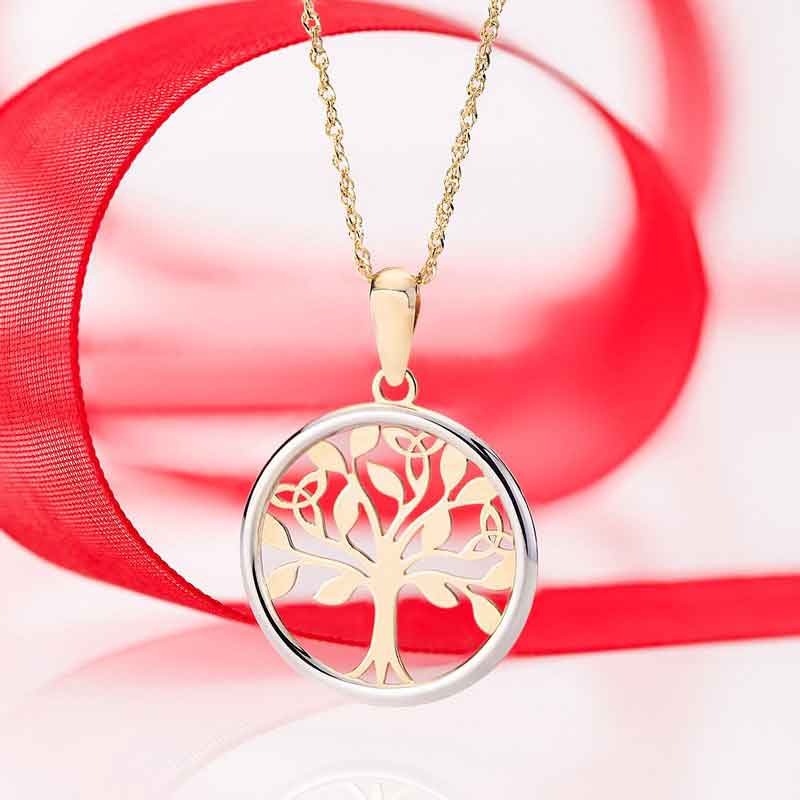 irish necklace | 10k gold small circle celtic tree of life pendant