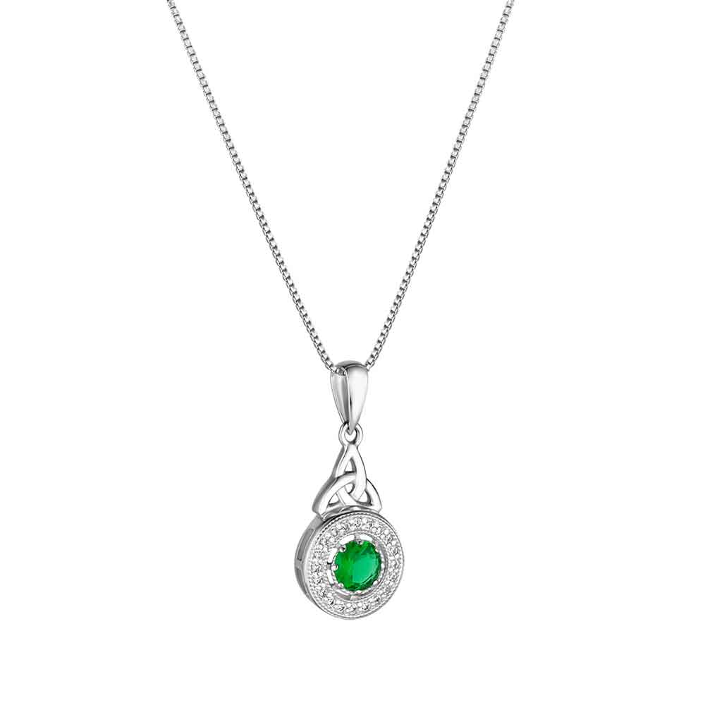 irish necklace | sterling silver green crystal cluster celtic trinity knot pendant