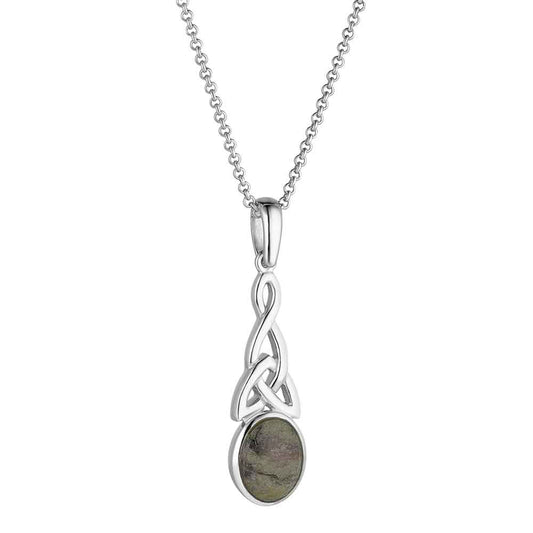 Irish Necklace | Sterling Silver Connemara Marble Long Trinity Knot Pendant