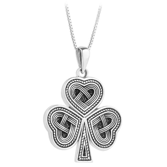 Irish Necklace | Sterling Silver Oxidized Celtic Shamrock Pendant