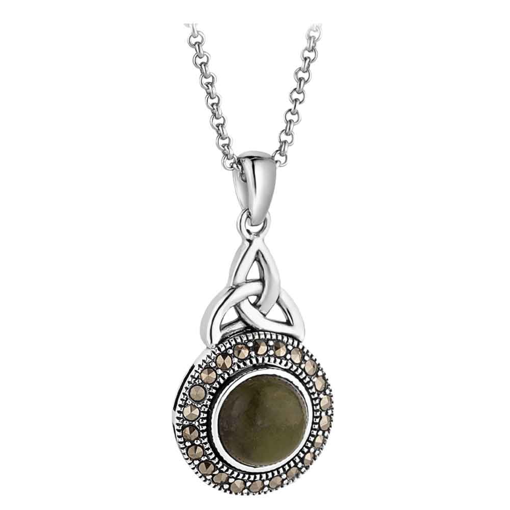 irish necklace | sterling silver connemara marble marcasite halo trinity knot pendant