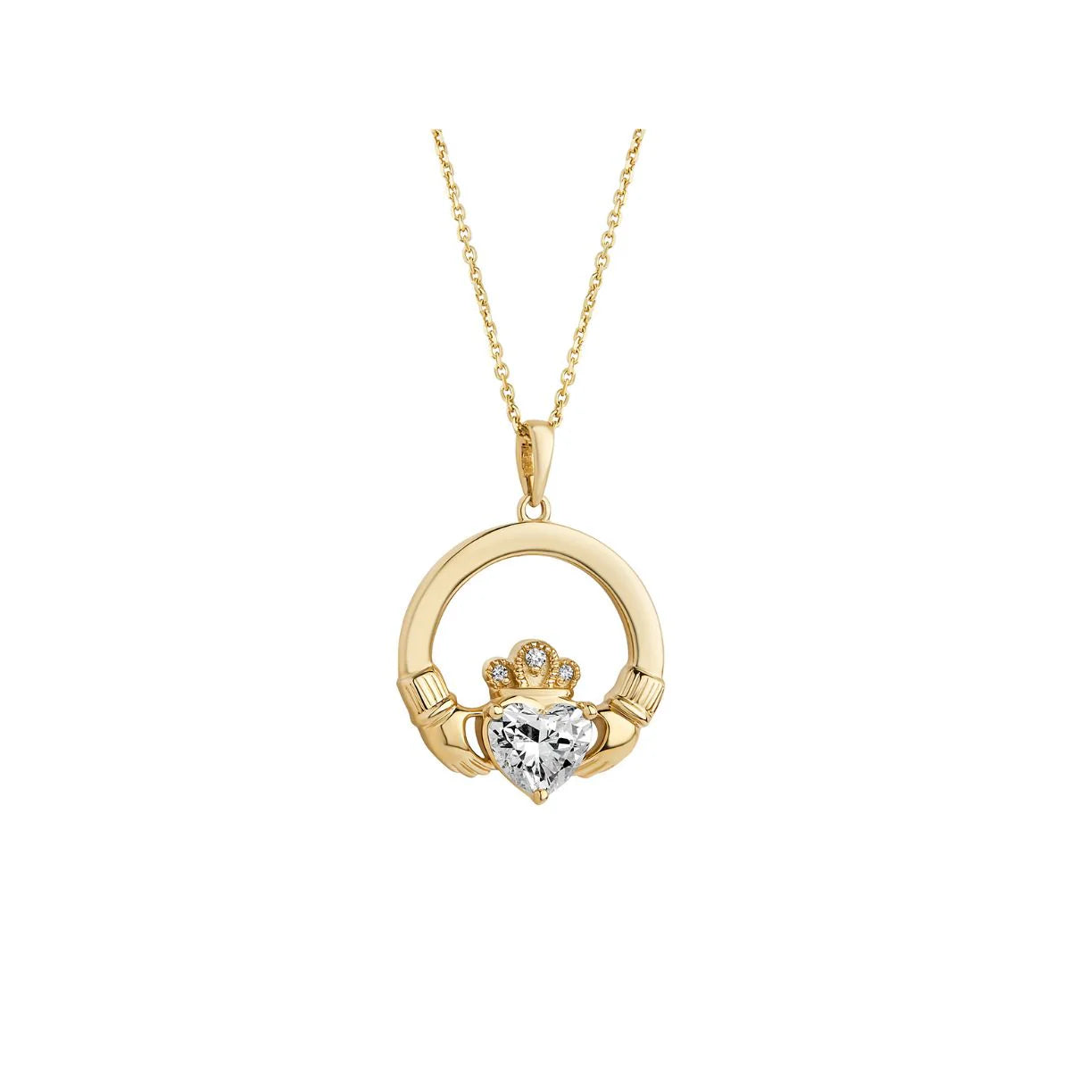 14k gold 0.75ct diamond heart claddagh pendant on a white background