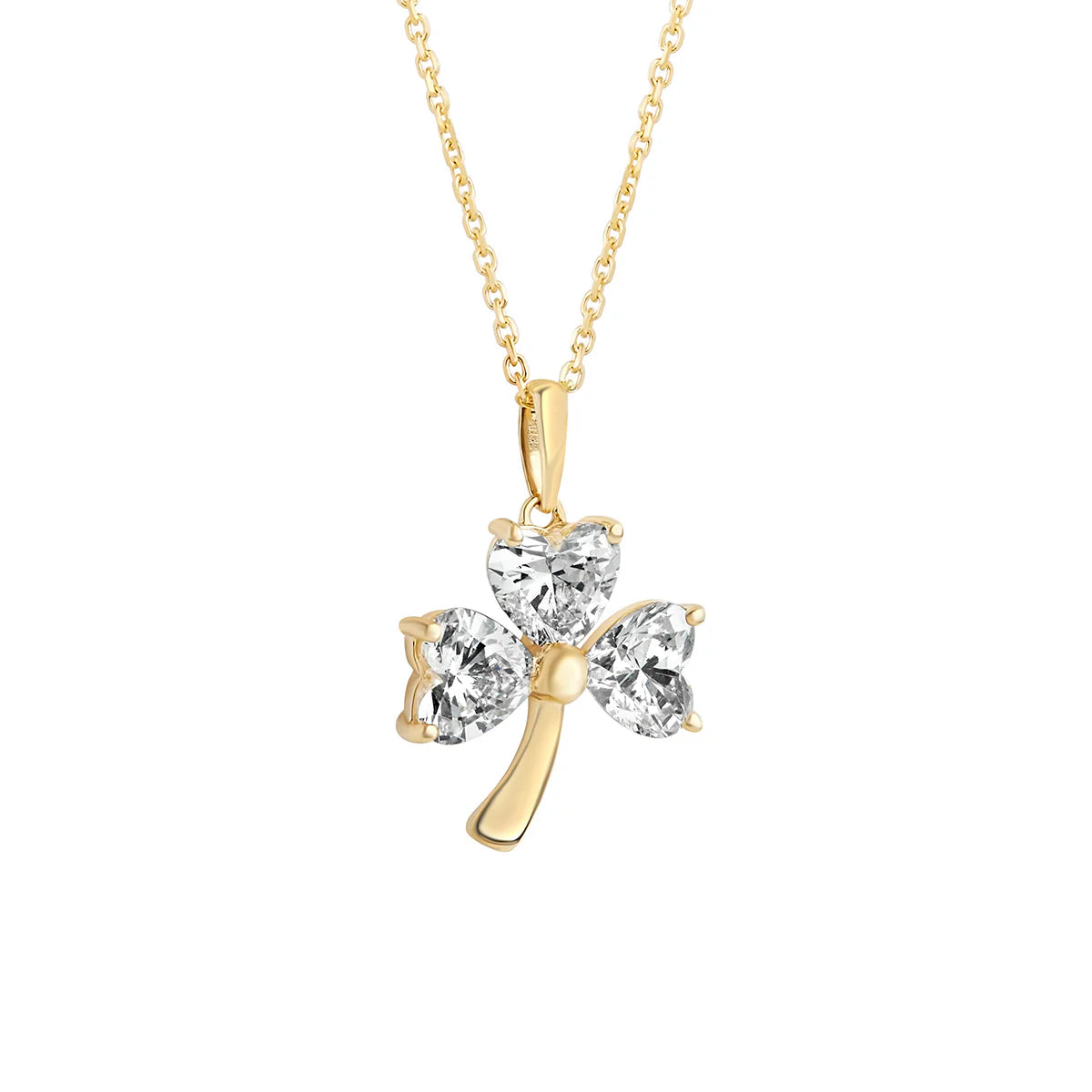 14k gold 1.8ct diamond shamrock pendant on a white background