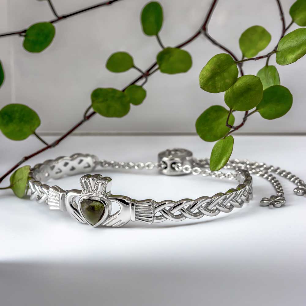 irish bracelet | sterling silver connemara marble celtic knot marble draw string bangle