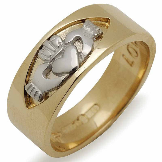 Irish Wedding Ring - Mens Claddagh Insert 10k Yellow Gold Band