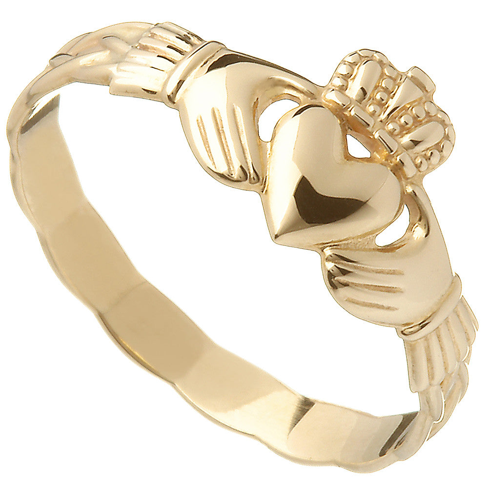 claddagh ring - 10k yellow gold maids irish celtic braid band