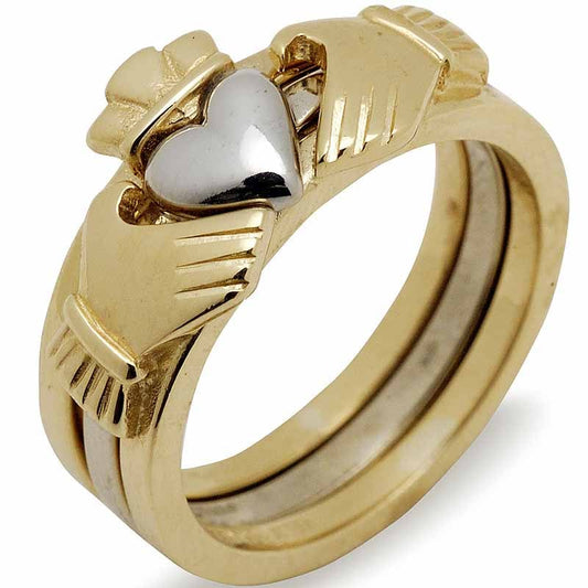 Irish Wedding Band - 10k Gold Two Tone Ladies Stacking Claddagh Ring
