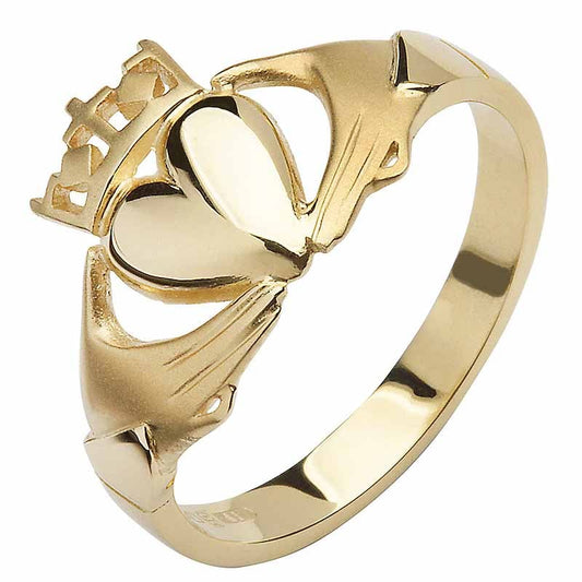 Claddagh Ring - 10k Yellow Gold Contemporary Cross Ladies Irish Ring