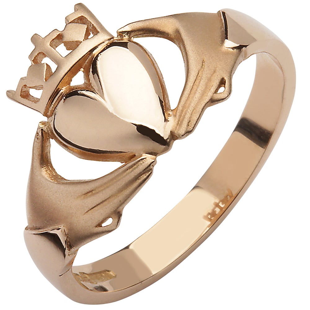 claddagh ring - 10k rose gold contemporary cross ladies irish ring