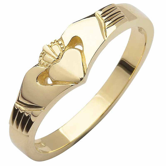 Irish Wedding Band - 10k Yellow Gold Ladies Elegant Wishbone Claddagh Ring