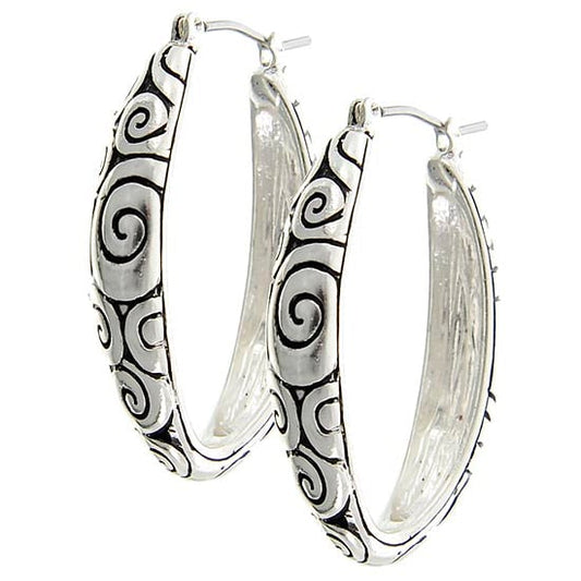 Irish Earrings | Celtic Waves Silvertone Spiral Hoop Earrings
